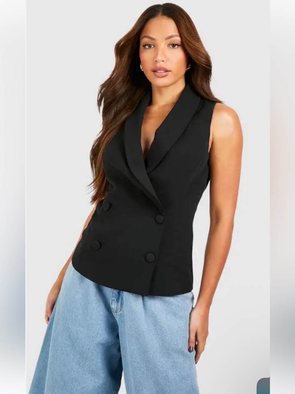 Kal Rieman Sleeveless Double-Breasted Black Vest Blazer